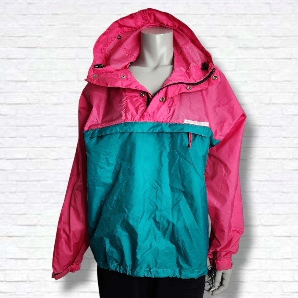 Vintage 90s Northern Reflections Pink, Green Anorak Pullover Rain Jacket Size M